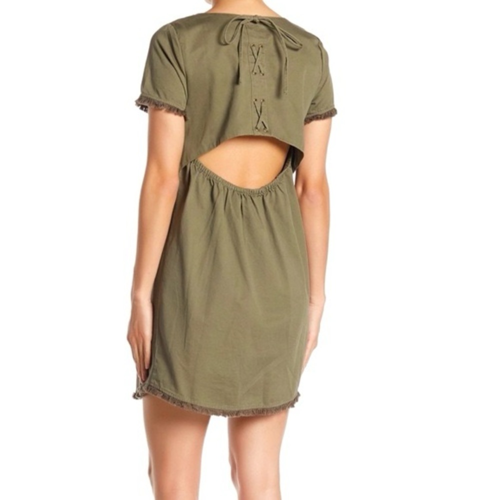 J.O.A. Khaki Dress with Fringe Details - Picture 2 of 9